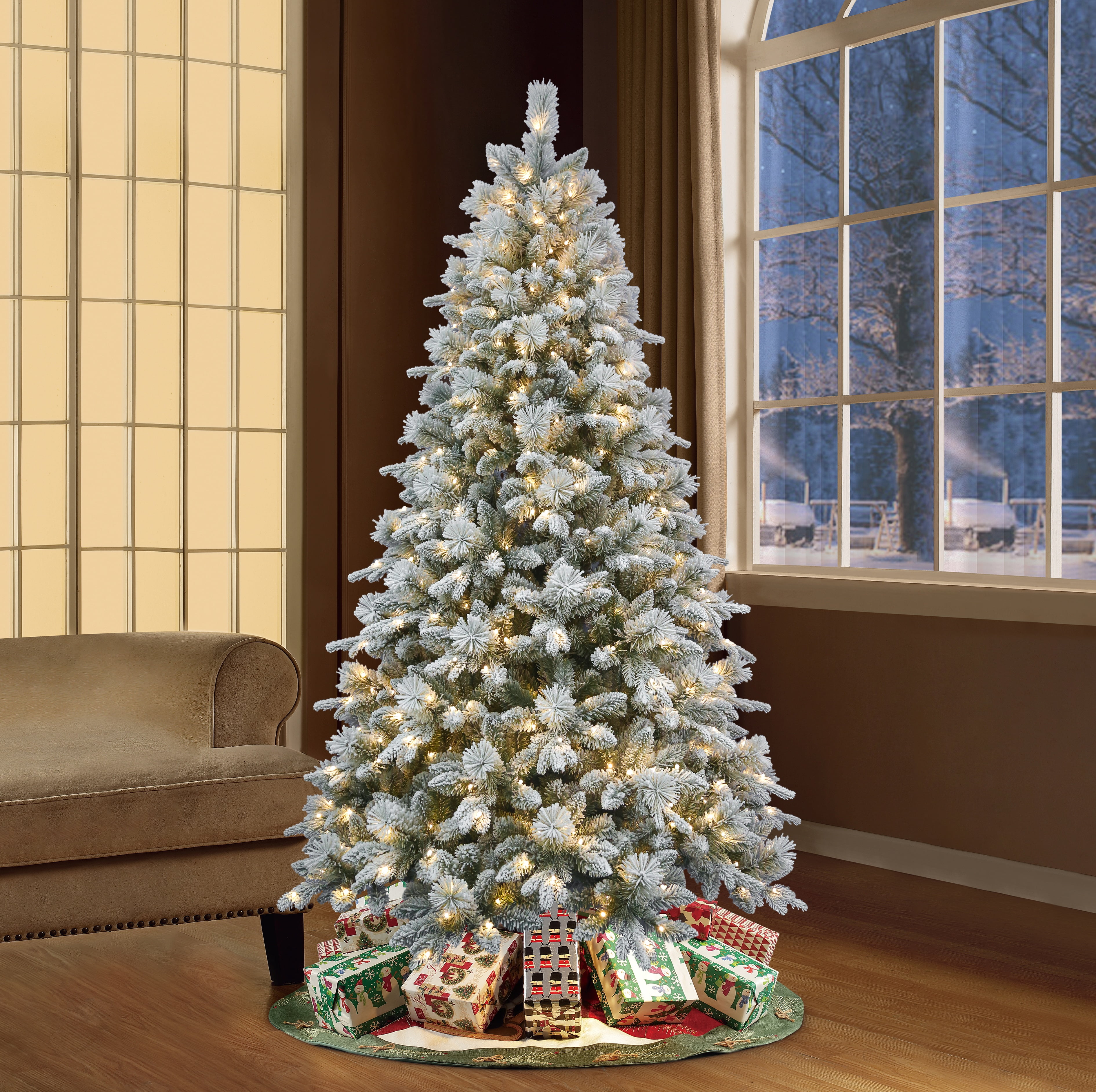 Holiday Time 7.5FT Flocked Noble Fir LED Christmas Tree, 600 Lights, HOLIDAY TIME PL 7.5` NOBLE FIR LED