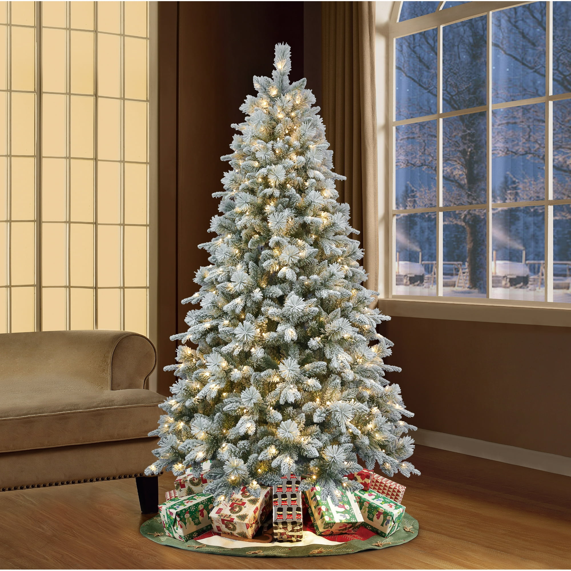 Holiday Time 7.5FT Flocked Noble Fir LED Christmas Tree, 600