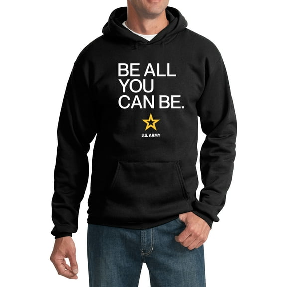 US Army Be All You Can Be White Print Pullover Hoodie, Medium Black