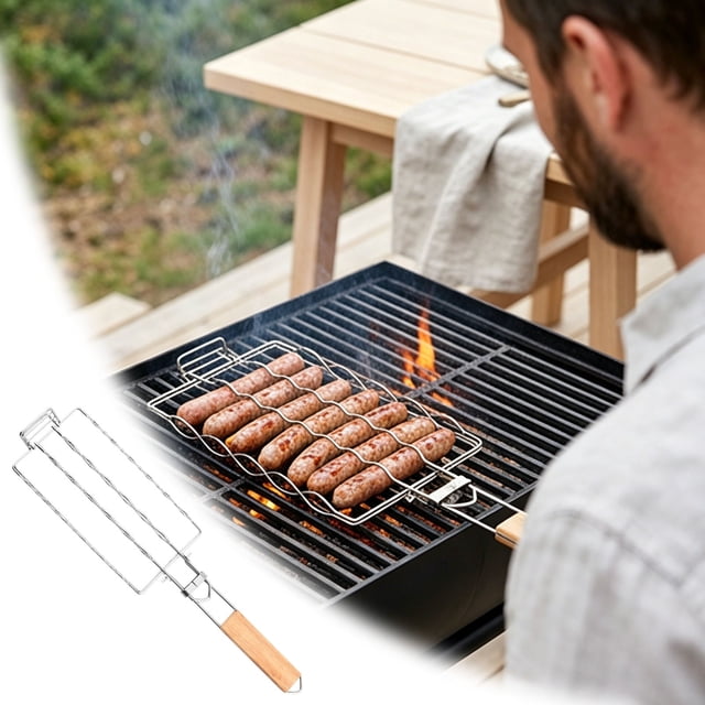 ZZHZGZ Canada Sale Sausage Barbecue Rack Bbq Stainless Steel Hot Barbecue Removable and Portable Barbecue Net Clamp Removable Grilling Net Clamp for Barbecue Stainless Steel Barbecue