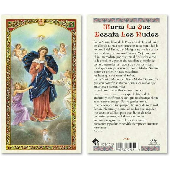 Oracion a Maria La Que Desata Nudos Laminated Prayer Cards - Pack of 25- in Spanish Espanol