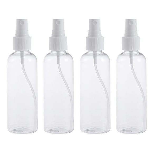 4pcs 100ML Botella de espray de plástico vacía para maquillaje y cuidado de la piel Uso de viaje recargable (botellas transparentes con rociador blanco)