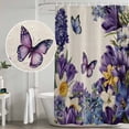 thumbnail image 6 of Spring Floral Shower Curtain, Purple Tulips Hydrangeas Butterflies Beige Washable Shower Curtains for Bathroom Bathtubs, Waterproof Quick-Dry Bath Curtain with Hooks & Grommets, Standard 72"x72", 6 of 9