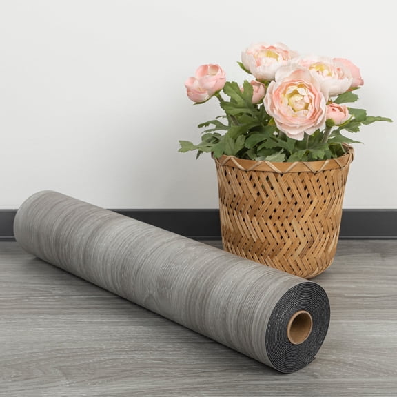 UMIGGEE Gray Peel and Stick Vinyl Flooring Roll 15.7-in x 118-in/12.8 Sq.Ft Thicken Self-Adhesive Vinyl Wood Grain Floor Wear-Resistant Easy DIY Install Home Decor