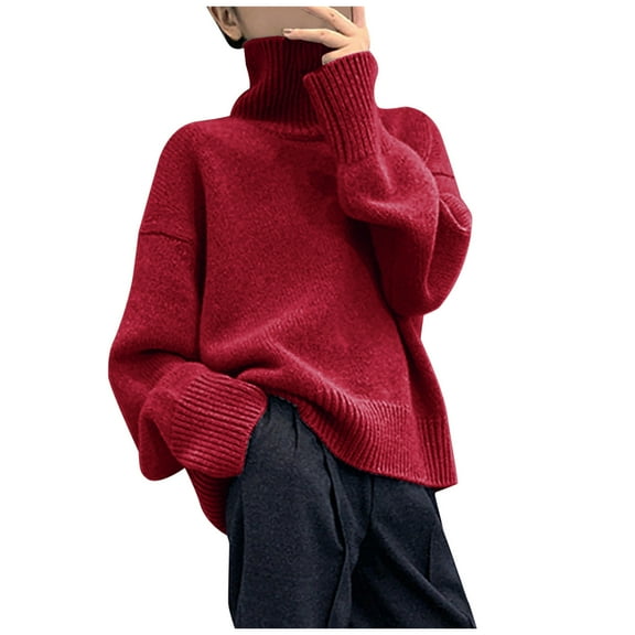 IROINNID Reduced Womens Sweater Turtleneck Pullover Sweater Solid Color Casual Mid-Length Long Sleeve Sweater Knitted Sweater Tops