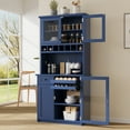 thumbnail image 3 of Euroco Farmhouse 35.4x17.7x74.8inch Freestanding Buffet with Hutch, Tall Kitchen Pantry Storage Cabinet with Wine Rack and Adjustable Shelves for Dining Room, Blue, 3 of 9