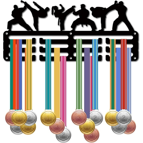 DIY Karate Medal Holder Medal Hanger Display Rack Sports Metal Hanging Awards Iron Small Mount Decor Awards for Wall Home Badge Race Running Gymnastics Swimming Medalist Black 11.4 x 5.1 Inch DIY