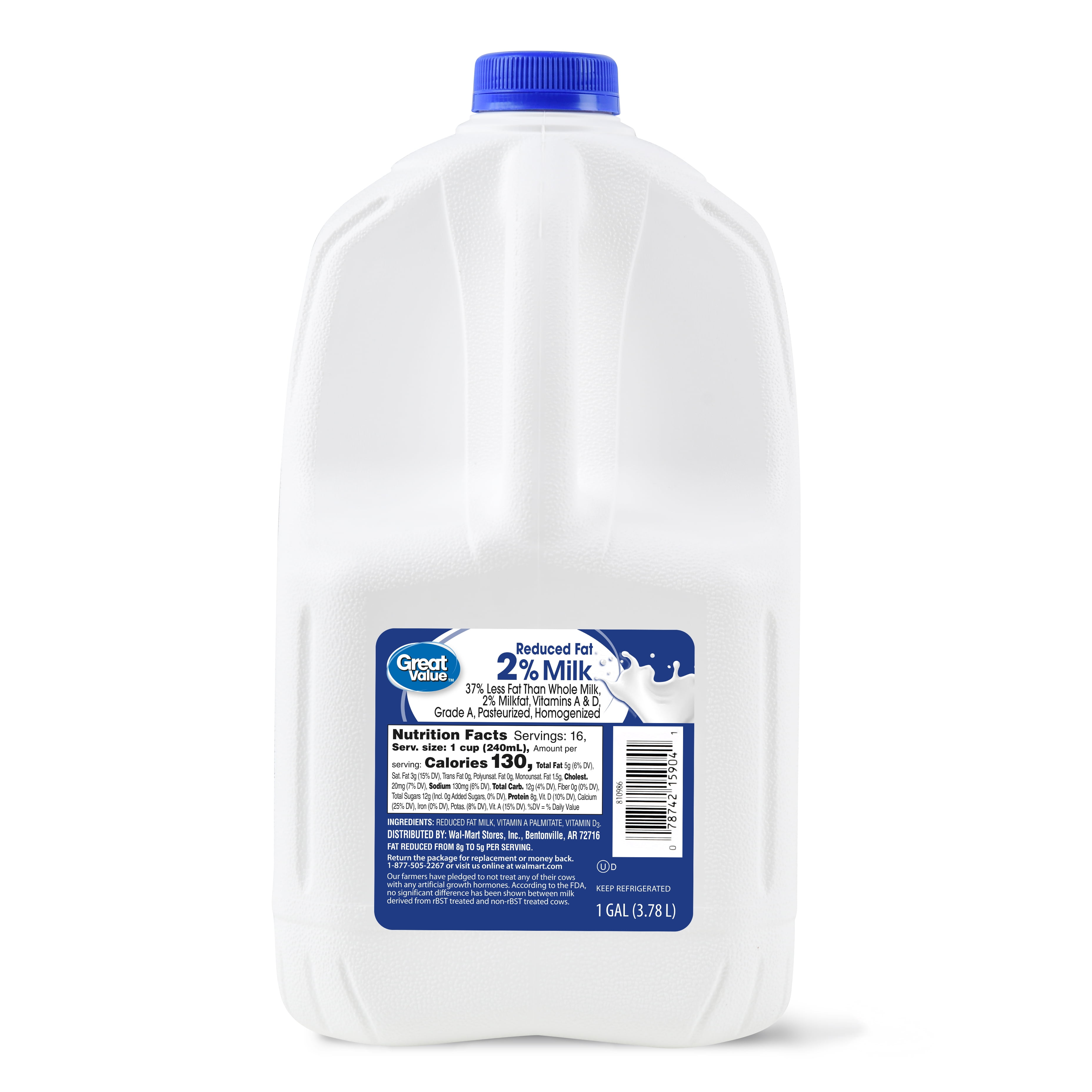 Great Value 2 Reduced Fat Milk, 128 Fl Oz