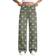 thumbnail image 5 of Ltctricy Girls Pants Polka Dot Wide Leg Trousers with Pockets High Waisted Kids Pants Fall Casual Streetwear(Army Green,11-12 Years), 5 of 7
