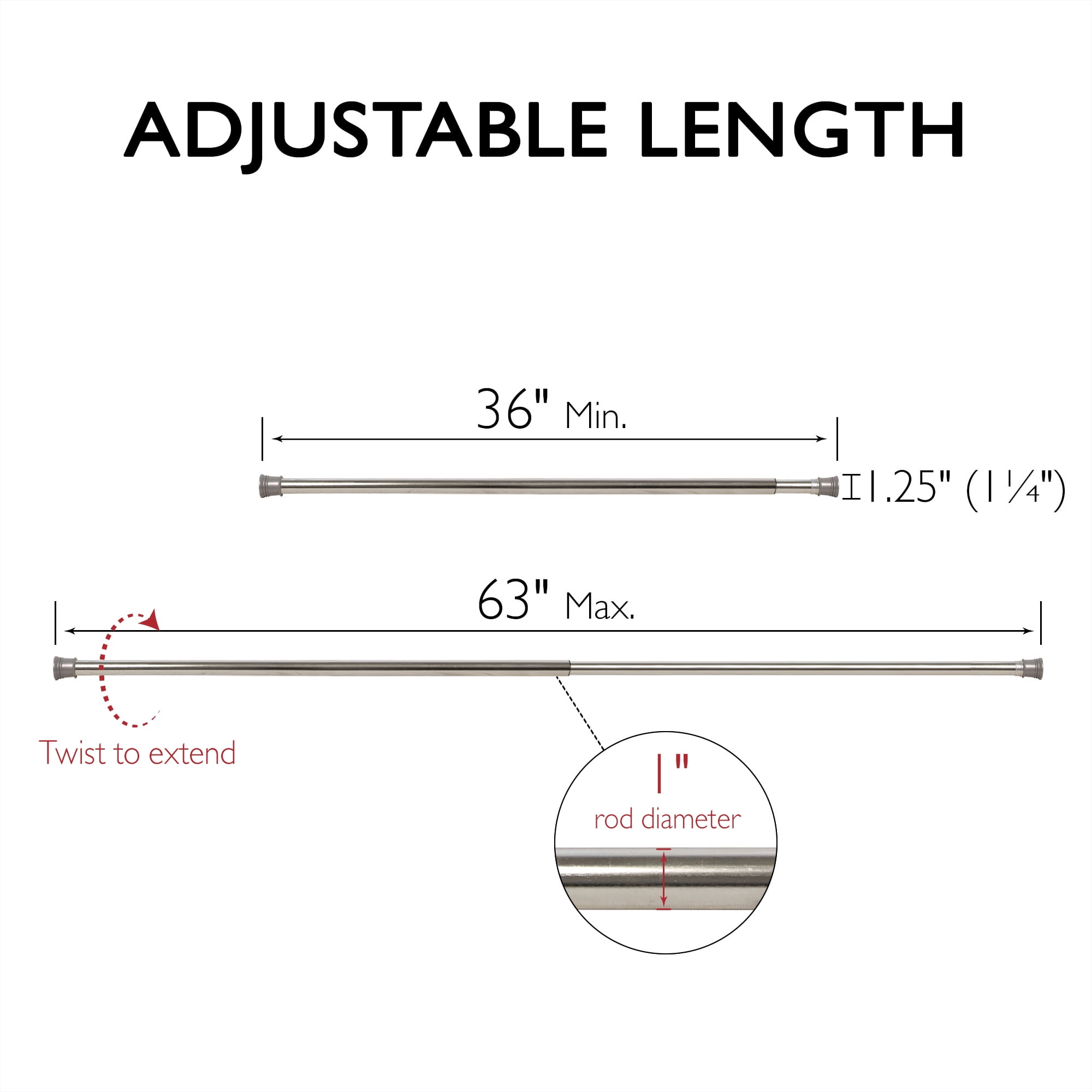 Design House Steel 36"-63" Expandable Tension Shower Curtain Rod