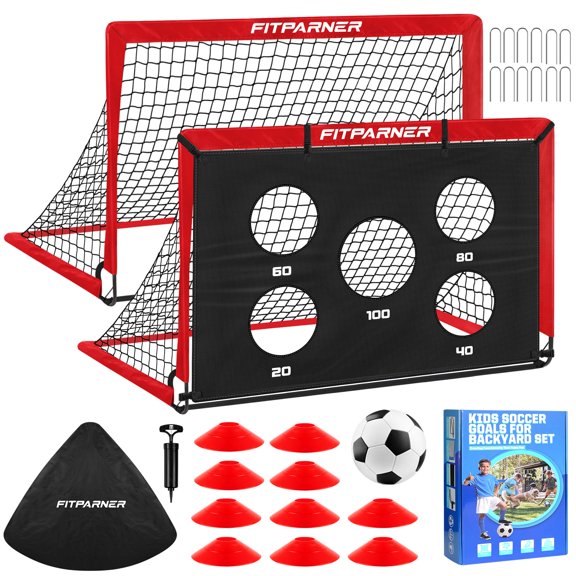 Juego de 2 porterías de fútbol para niños FITPARNER, 122 x 91 cm, plegables