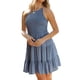 thumbnail image 3 of VISgogo Vestido Casual para Mujer, Cuello Redondo Sin Mangas Color Sólido Jersey Fruncido Línea A Mini Vestidos VISgogo moda, 3 of 8