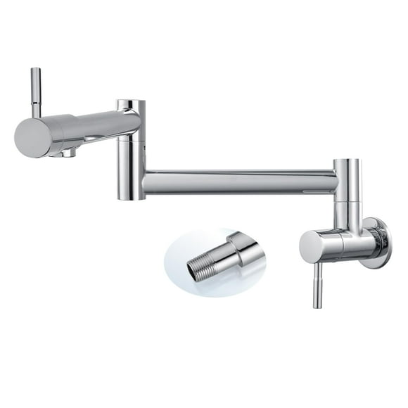 Cinwiny Pot Filler Faucet Wall Mount Polished Chrome Kitchen Restaurant Sink Stretchable Commercial Faucet with Folding Double Joint Swing Arm Single Hole Two Handles NPT Stainless Steel