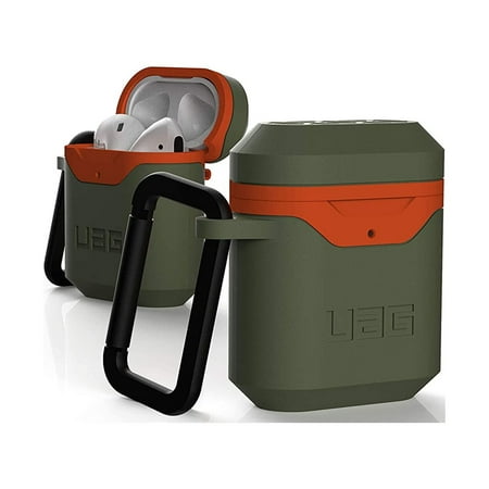 UPC: 0812451035469 | UAG Compatible with Airpods (1st & 2nd Gen) Case Full-Body Protective Soft-Touch Silicone Case with Detachable Carabiner Standard Issue Hard Case_001 Olive/Orange