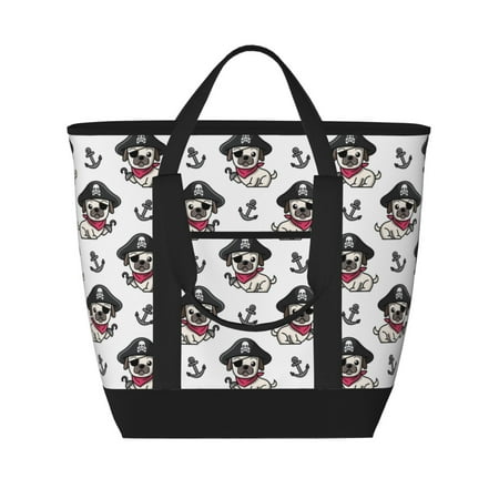 Insulated Cooler Bag - DOG IS WEARING PIRATE COSTUME Large Freezer Cooler Tote Bags Insulated for Food  Insulated Grocery Shopping Bags with Zipper Top for Travel Picnic Beach