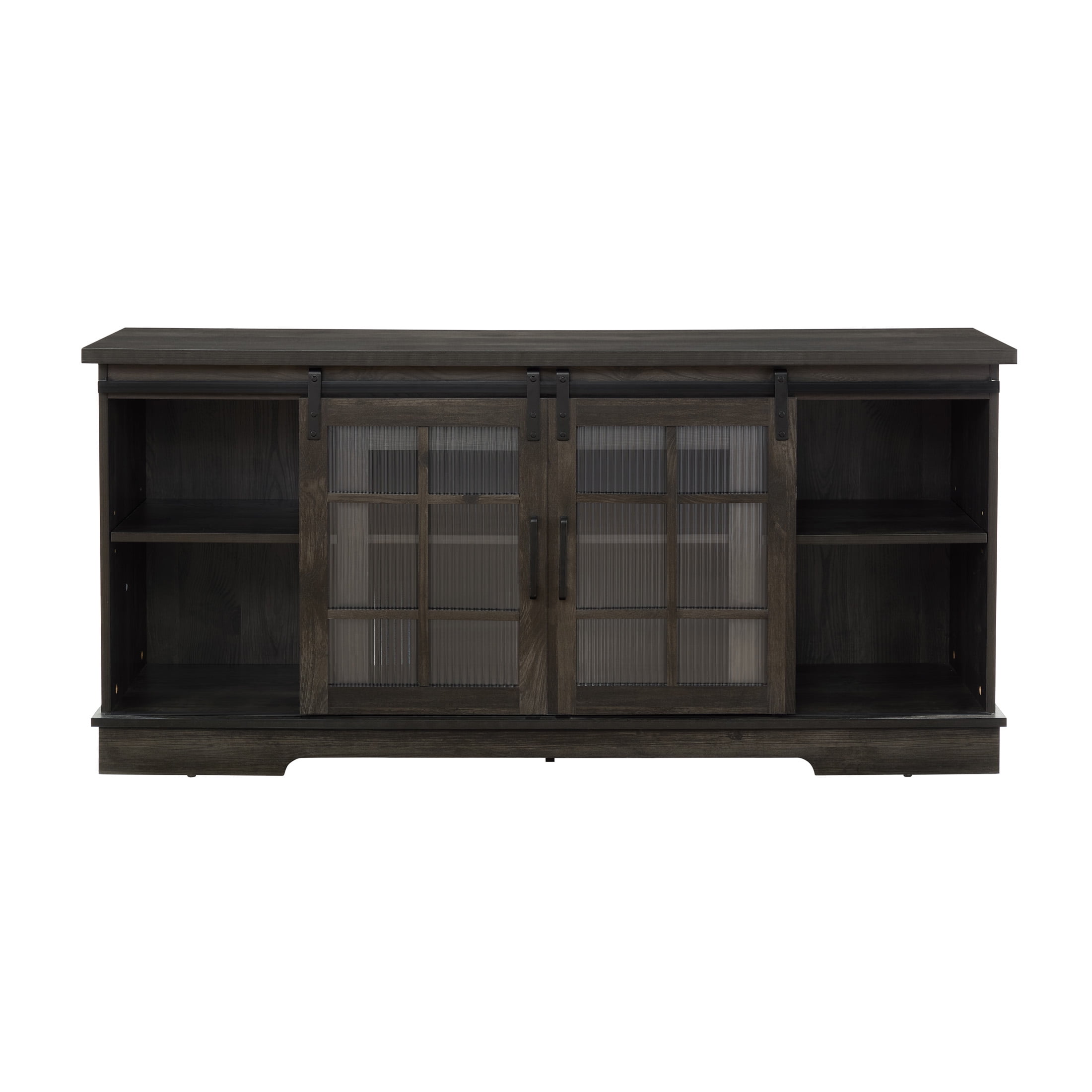 Aukfa Sliding Door TV Stand for TVs up to 65" with 2 Glass Doors for Living Room, Gray