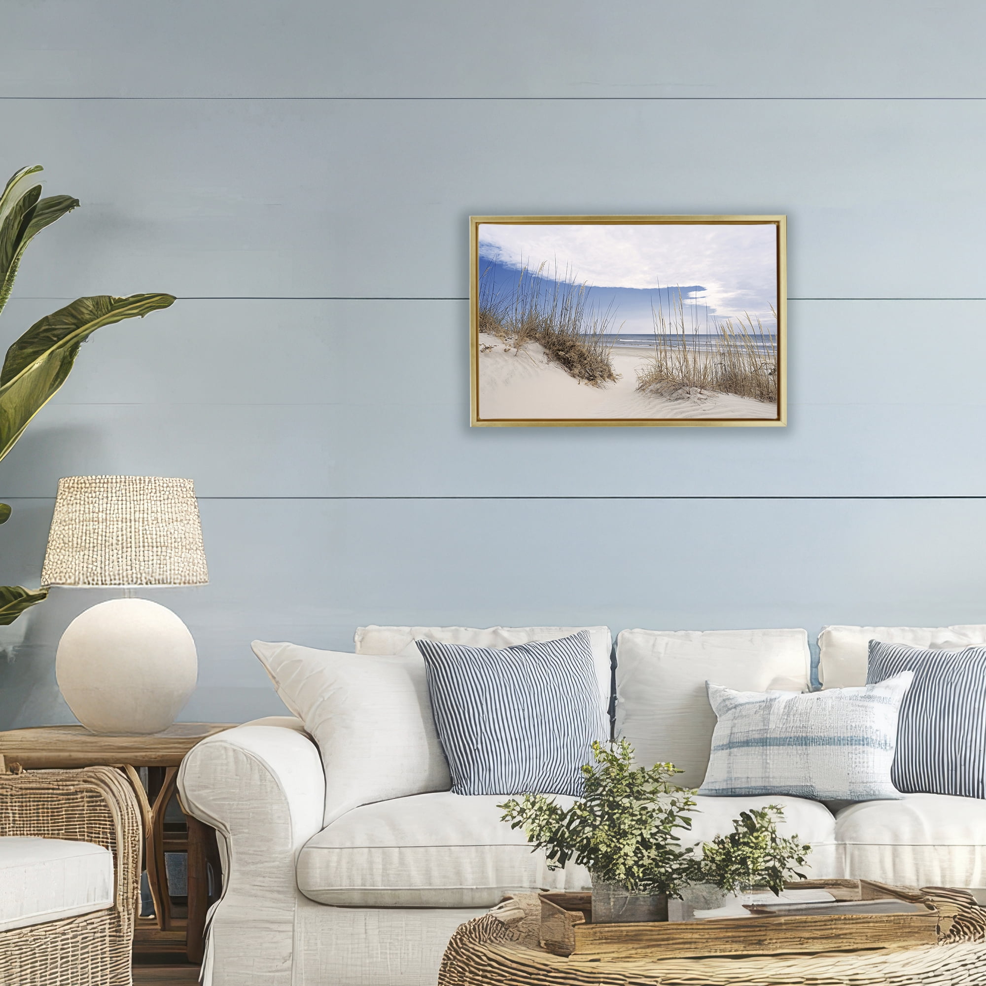 Stupell Industries Sea Oats Along Sandy Dunes Gold Framed Floater Canvas Wall Art, design by Natalie Carpentieri