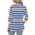 thumbnail image 4 of Women's 3/4 Length Sleeve T-Shirts Striped Print Crew Neck Trendy Tunic Tops Loose Casual Tees for Fall Spring (S, Blue 02), 4 of 5