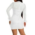 thumbnail image 4 of Oplxuo Sexy Feather Patchwork Sequins Club Dresses for Women Rhinestone Long Sleeve Mini Bodycon Evening Party Cocktail Dress, 4 of 4