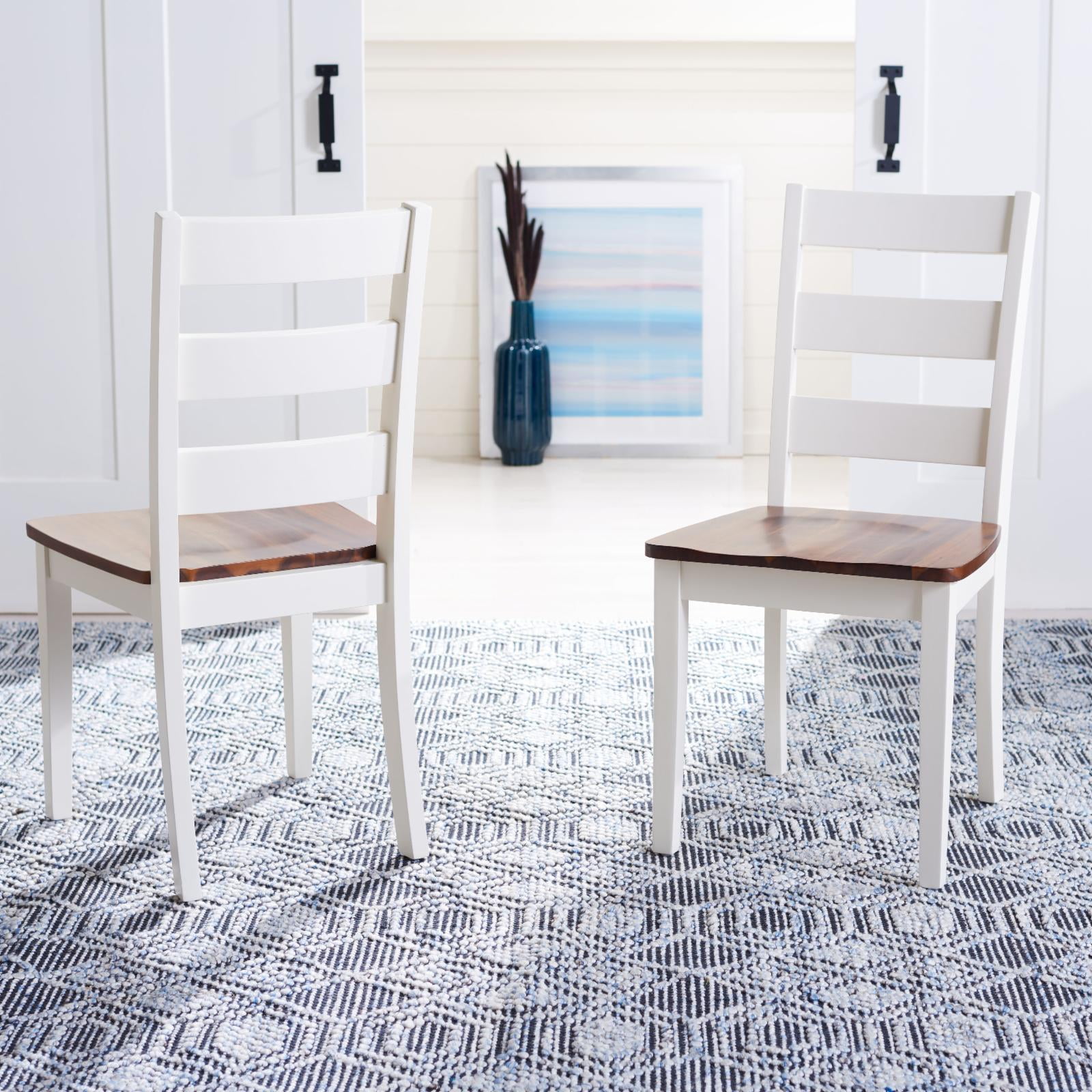 SAFAVIEH Silio Ladder Back Dining Chair, Set of 2, White/Light Brown