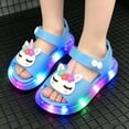 thumbnail image 6 of Girls Cute Unicorn Rainbow LED Light Up Jelly Sandals, Adjustable Ankle Strap Non Slip Kids Water Beach Shoes, Step Activated Glowing Summer Outdoor Walking Sandals 4-9Y, 6 of 8