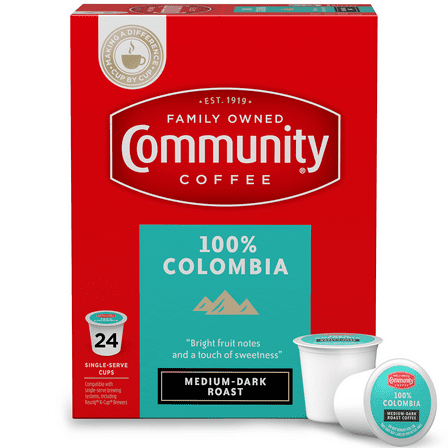 Community Coffee 100% Colombia Medium-Dark Roast Keurig K-Cup Pods 24 Count Box