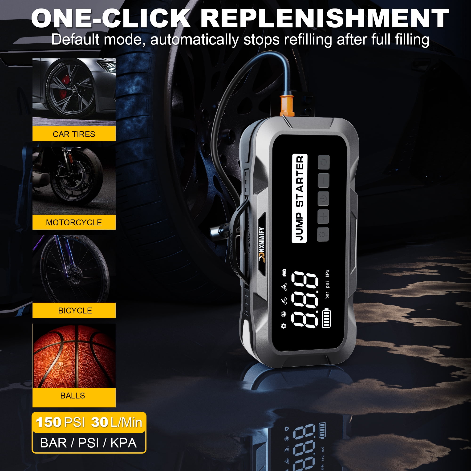Jump Box Starter for Car,Portable Battery Jump Box Starter with Air Compressor,8000A Jump Starter with 60000MAH,12VBattery Booster Pack with 150PSI Digital Tire Inflator