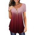 thumbnail image 2 of Womens Gradual Change Short Sleeve Summertime Fashion O-Neck Blouse, 2 of 5