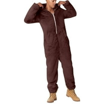 Dovford Mens Cute Fleece Onesie Furry Thick Sherpa Jumpsuits Slim Fit Full Zip Footless Soft Pajama Union Hooded Homewear