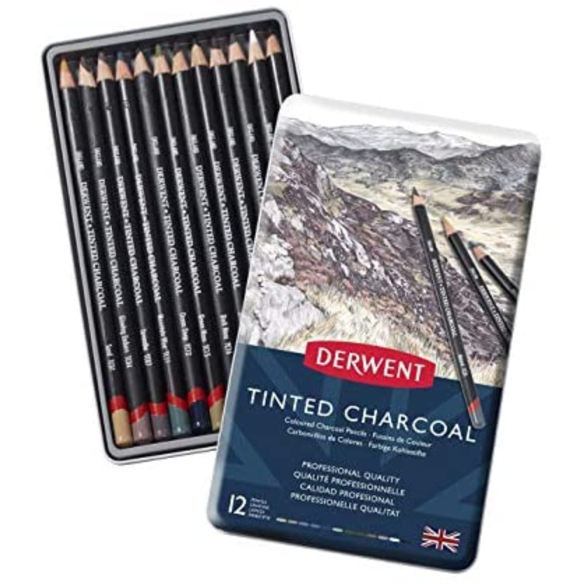 Derwent Tinted Charcoal Pencil 12-Pencil Tin Set