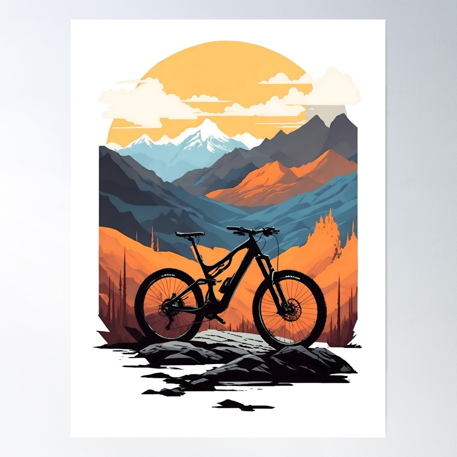 Ride The Trails In Style - Retro Mountain Bike Lovers Classic Poster Wall Art Modern Wall Decor 12x18 UNFRAMED
