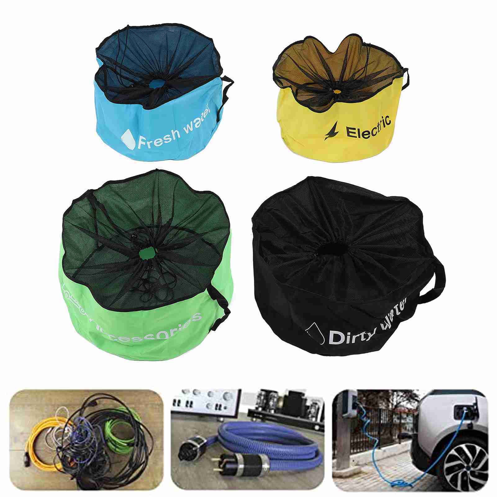 BIMZUC 4‑Pack RV Hose & Cord Organizer – 18×20″ Waterproof 600D Oxford Bags with Color‑Coded Labels