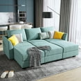thumbnail image 6 of HONBAY Modular Convertible Fabric Sleeper Sectional Sofa Bed 6 Pieces with Storage Ottomans, Aqua Blue, 6 of 8