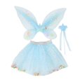 thumbnail image 1 of Conjunto de 3 piezas de falda tutú y bastón con alas de hada para niñas, trajes de baile para niños, disfraces Azul, 1 of 9