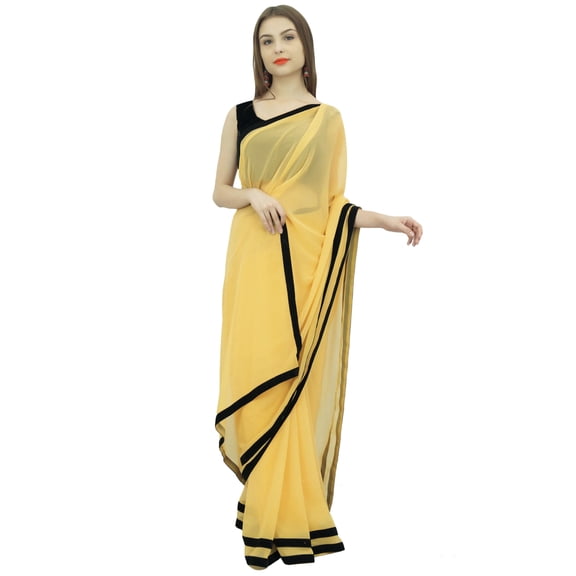 Atasi Goldenrod Women's Traditional Georgette Designer Saree With Blouse Piece