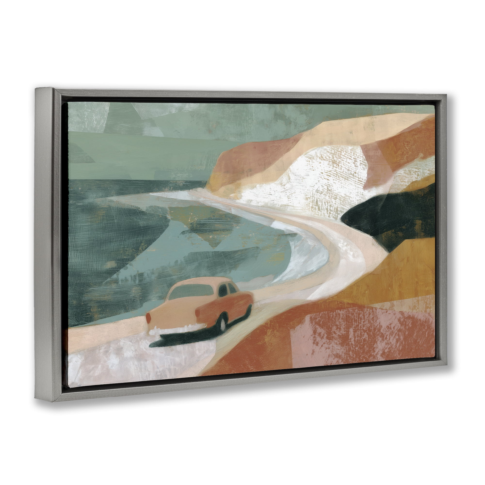 Stupell Industries Classic Car on Coastal Highway Gray Framed Floater Canvas Wall Art, design by Chromatic Storm Studio