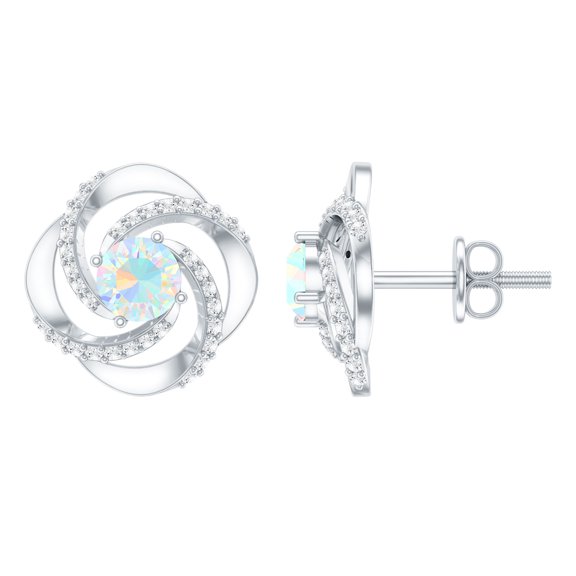 Rosec Jewels Natural Ethiopian Opal Swirl Earrings for Women - 1 Ct - AAA Quality - Opal Diamond Earrings - Ready to Gift, 925 Sterling Silver