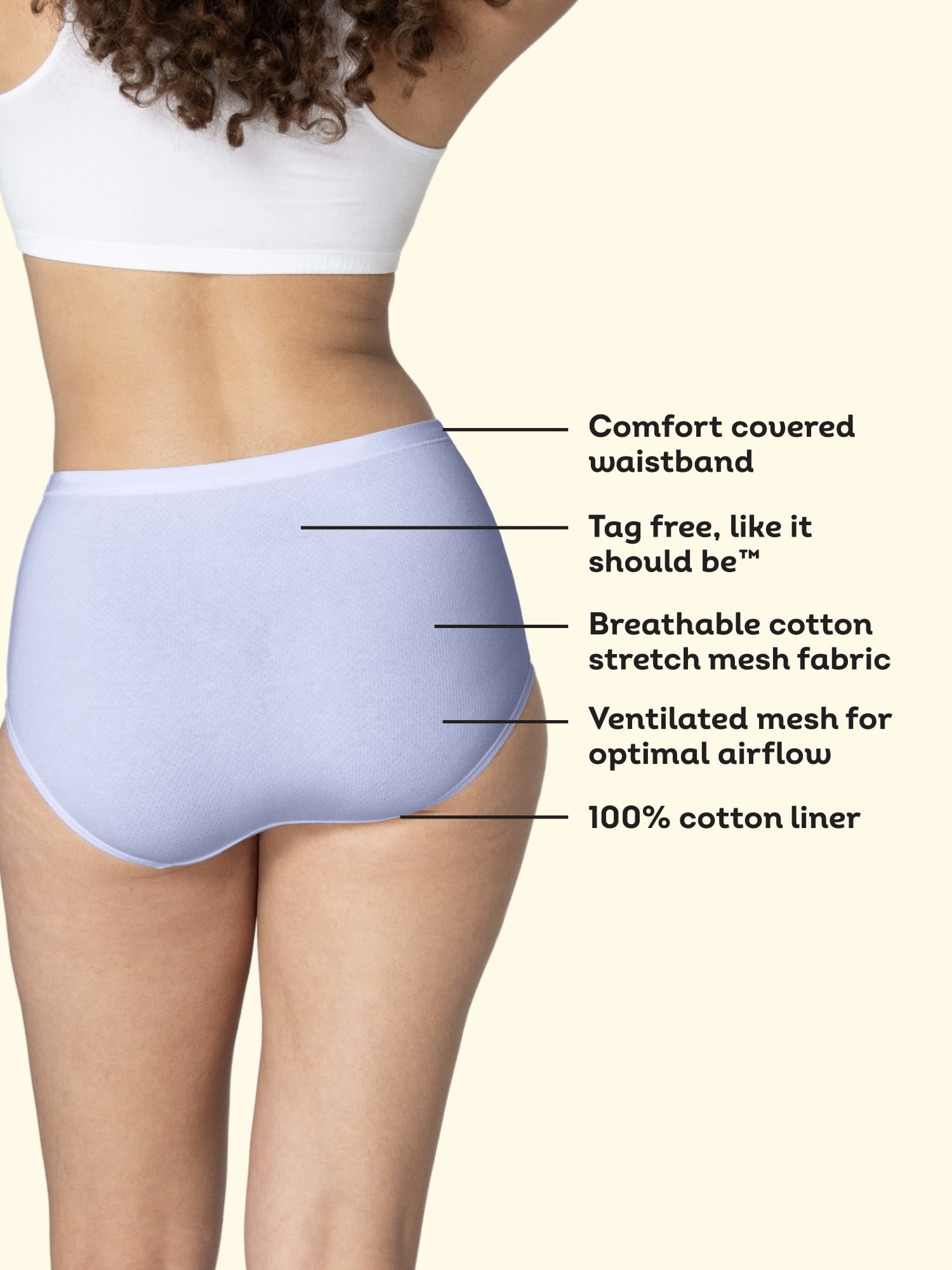 Fruit of the Loom Women's Breathable Cotton Stretch Brief Panties, Moisture‑Wicking, Full Coverage Underwear, 6-Pack, Sizes M–3XL