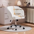 thumbnail image 2 of OWNEN Home Office Chair, Faux Leather Desk Chair, Modern Swivel Chair with Tufted Barrel Back, Rolling Wheels for Office,Study, Vanity, Bedroom Cream,Faux Leather, 2 of 9