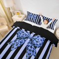 thumbnail image 2 of spefrowx Striped Cheetah Print Bow Bedding for Women, Black Blue Lines Duvet Cover Full, Black Reversible, 3-Piece, 1 Duvet Cover and 2 Pillowcases, 2 of 6