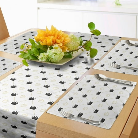 

Crown Table Runner & Placemats Ornamental Connected Headwear Elements in Bicolor Forming Rhombus Set for Dining Table Placemat 4 pcs + Runner 14 x90 Charcoal Grey and Pale Camel by Ambesonne