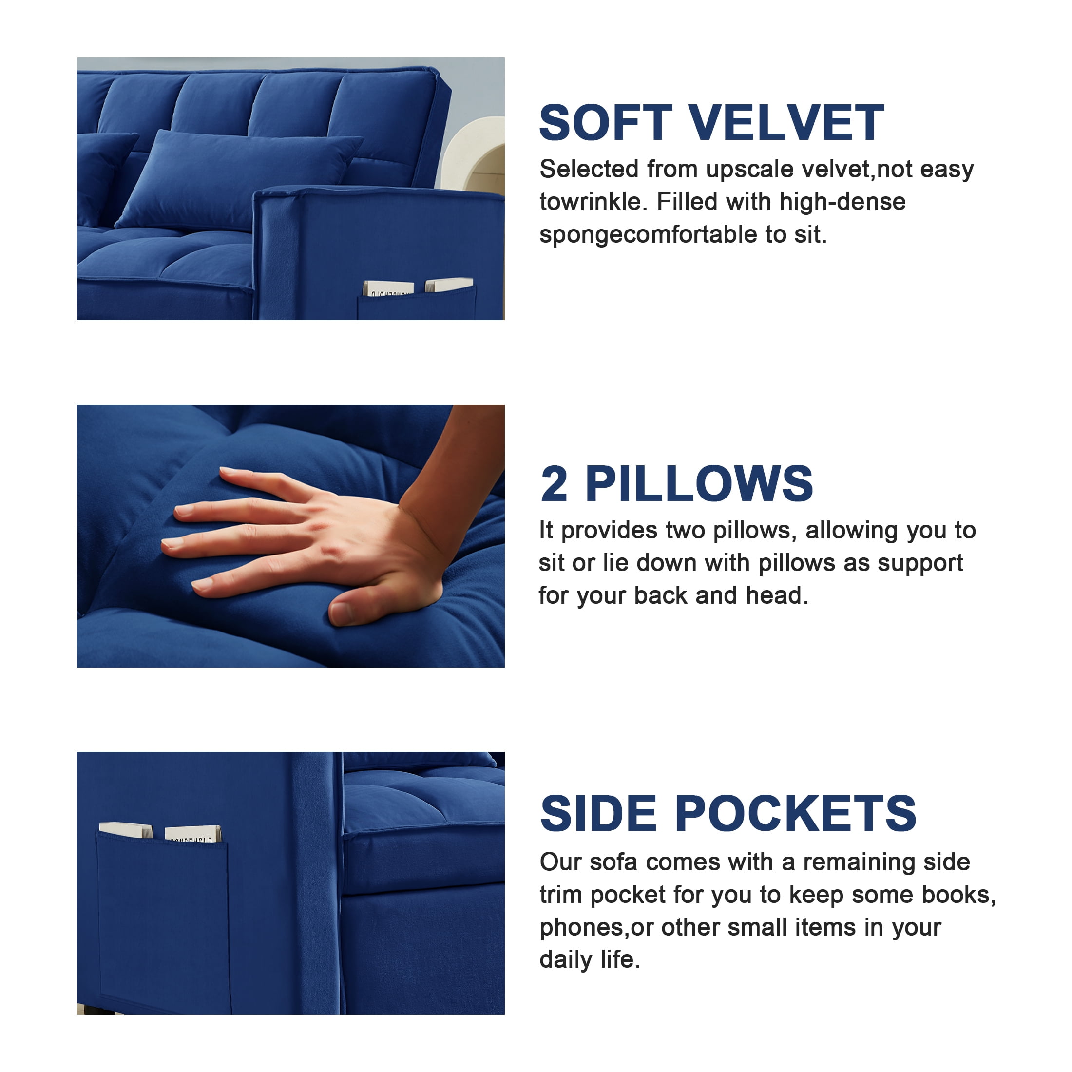 DEALTOPS Loveseat Convertible Pull Out Sleeper Sofa Bed, Blue