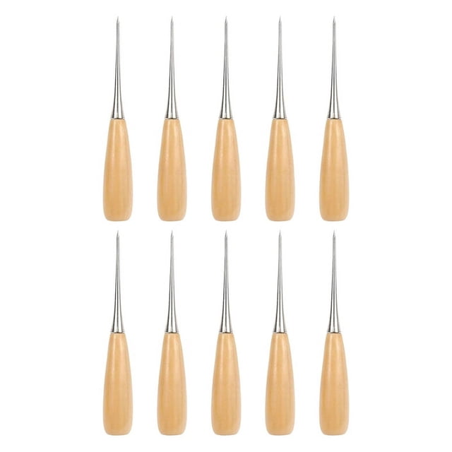 10Pcs Leather Sewing Awl with Wood Handle Leather Craft Awl Tools Leather Sewing Awl for Leather Working