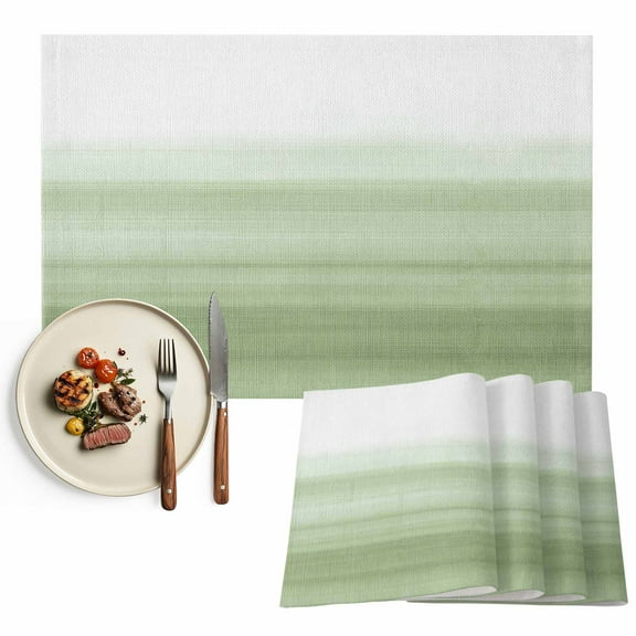 Sage Green White Placemats Set of 6, Abstract Modern Brush Stroke Table Mats Washable Heat-Resistant Non-Slip Place Mats for Kitchen Dinner Table Indoor Outdoor Decor,13x19 Inch