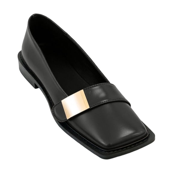 Women's Square Toe Loafers with Buckle Soft Elegant Comfort Anti-Slip Sole Retro Shoes Suitable for Office Commuting Black 9