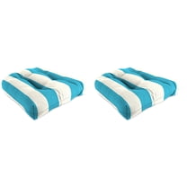 Jordan Manufacturing 18" x 18" Cabana Turquoise Stripe Square Tufted Contoured Outdoor Wicker Seat Cushion (2 Pack)