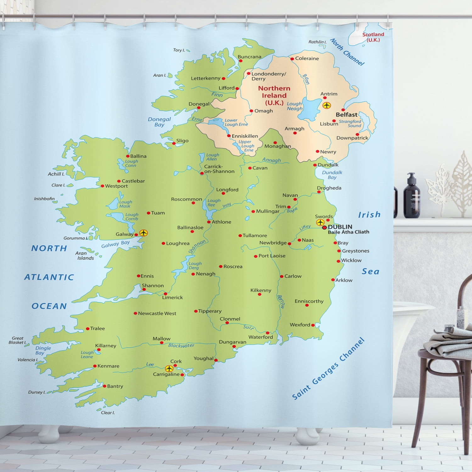 Ireland Map Shower Curtain, Demonstration of Irish Region European
