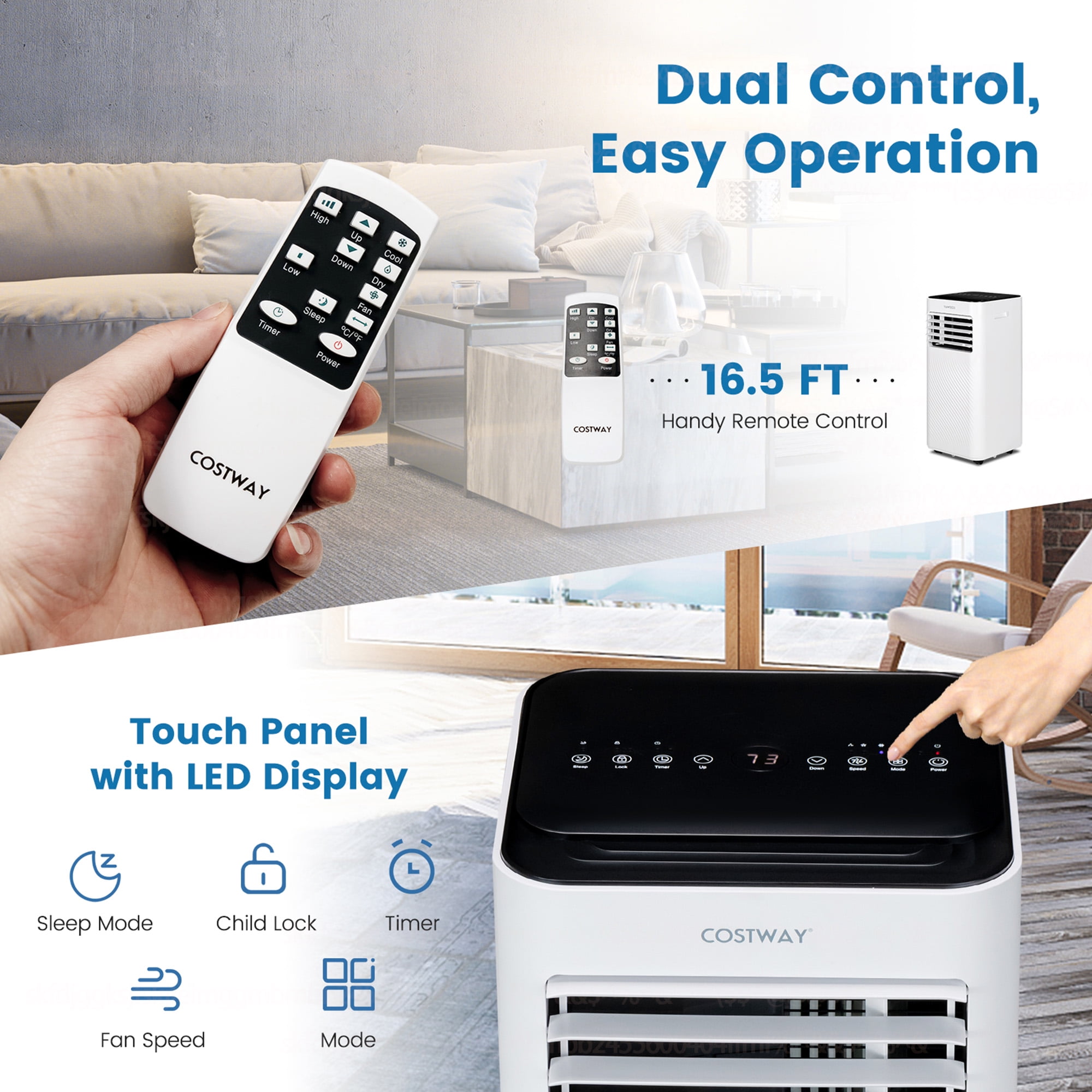 Costway Portable Air Conditioner 6000 BTU (10000BTU ASHRAE) 4-in-1 AC with Cool Fan Humidifier Sleep Mode
