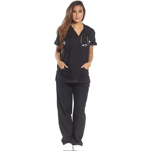 Conjuntos médicos para mujer Uniformes médicos de seis bolsillos (cuello en V con pantalón cargo) Xemadio LRWJ116-25