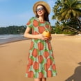 thumbnail image 4 of Naloa Hand Drawn Strawberry Print Womens Summer A-Line Dress with Pockets,Short Sleeve Dresses,Flowy Beach Swing Dress for Vacation Travel, 4 of 6
